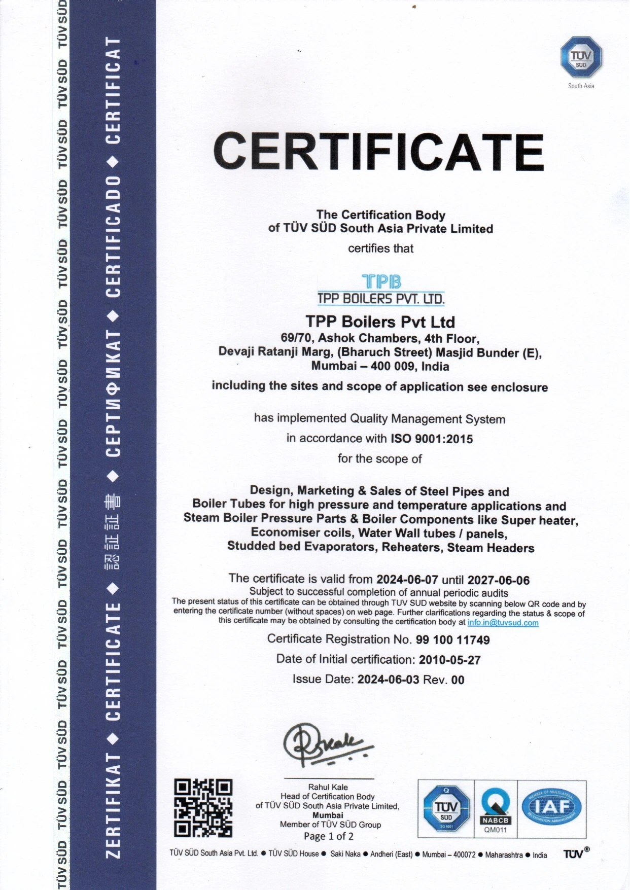 ISO Certificate Page 1